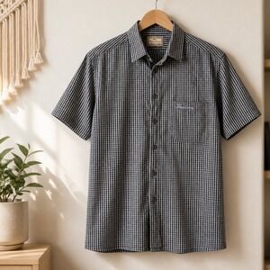 VTG Thomas Burberry Mens Eclectic Gingham Check Short Sleeve Button Down Shirt L